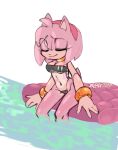accessory amy_rose anthro blaxt03 bracelet breasts choker cleavage clothed clothing eulipotyphlan eyes_closed female floatie gris_swimsuit hair_accessory hairband hedgehog hi_res inflatable jewelry mammal meme meme_clothing necklace one-piece_swimsuit sega sitting smile solo sonic_the_hedgehog_(series) swimwear translucent translucent_clothing translucent_swimwear water