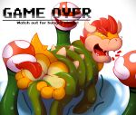 absurd_res ayylmao0129 bowser elemental_creature feet flora_fauna game_over gameplay_mechanics group hi_res koopa licking male male/male mario_bros nintendo paws piranha_plant plant scalie tickling tickling_feet tongue tongue_out vine_bondage vine_tentacles vines