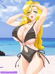 1girl beach bikini blonde_hair brabustersystem breasts cleavage green_eyes huge_breasts long_hair magutan original solo swimsuit 