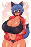 2024 absurd_res anthro big_breasts blush brand_new_animal breasts camel_toe canid canine clothed clothing cute_fangs female hi_res huge_breasts looking_at_viewer mammal michiru_kagemori navel nipple_outline open_mouth raccoon_dog solo studio_trigger tailzkim tanuki tight_clothing