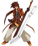  blazblue cosplay dokkanohukukaityou guilty_gear highres huge_weapon left-handed male_focus ragna_the_bloodedge ragna_the_bloodedge_(cosplay) sol_badguy solo sword weapon 