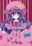  capelet crescent hair_ribbon hat hat_ribbon kanatsu long_hair patchouli_knowledge purple_eyes purple_hair ribbon solo touhou 