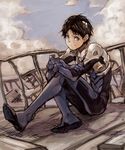  bad_id bad_pixiv_id black_hair blue_eyes cloud ikari_shinji jeon9018 male_focus neon_genesis_evangelion plugsuit sitting sky smile solo 