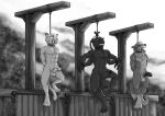 anthro asphyxiation baroque_(artist) bound canid canine canis cougar death erection execution felid feline gallows genitals group hands_behind_back hands_tied imminent_death male mammal noose nude penis prisoner rope saber-toothed_tiger snuff trio wolf wrists_tied
