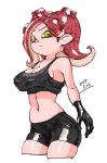  2018 animal_humanoid big_breasts breasts cephalopod cephalopod_humanoid cleavage clothed clothing digital_media_(artwork) female frown gloves green_eyes humanoid light_skin looking_at_viewer marine midriff navel nintendo octoling pose shirt shorts side_boob simple_background skimpy solo splatoon standing tank_top tentacle_hair tentacles video_games white_background yuta_agc 