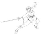  1girl chai_xianghua fighting_stance jacket lineart monochrome seed01010 shorts solo soul_calibur soulcalibur_iv standing sword weapon 