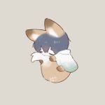  1boy animal_ears animal_hands black_hair chibi closed_eyes e.g.o_(project_moon) fox_ears fox_tail full_body grey_background hood hood_down limbus_company project_moon satome_setsuko simple_background solo tail white_raincoat yi_sang_(project_moon) 