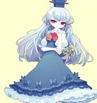  blue_hair bouquet dress envelope flower hat kamishirasawa_keine long_hair red_eyes simple_background solo touhou yokoe_(mealtime) 