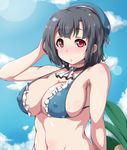  bad_id bad_pixiv_id black_hair blush breasts hat highres kantai_collection large_breasts moisture_(chichi) navel red_eyes short_hair solo takao_(kantai_collection) 