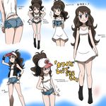  ass baseball_cap brown_hair denim denim_shorts dress hat multiple_views pokemon pokemon_(game) pokemon_bw short_dress shorts touko_(pokemon) white_dress 