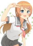  1girl absurdres blue_eyes closed_mouth hair_ornament hairclip highres kousaka_kirino kousaka_kirino&#039;s_school_uniform long_hair looking_at_viewer orange_hair ore_no_imouto_ga_konna_ni_kawaii_wake_ga_nai school_uniform smile solo star_(symbol) v 