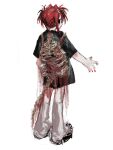  1girl akane_sannnn black_eyes black_shirt blood blush_stickers guro highres original red_hair red_nails ribs shirt skeleton solo standing t-shirt white_background 