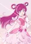  1girl bow choker commentary_request cure_dream dress elbow_gloves eyelashes gloves hair_bow hair_ornament hair_rings highres kagagagaga83 long_hair looking_at_viewer magical_girl open_mouth pink_choker pink_dress pink_eyes pink_hair precure serious solo standing yes!_precure_5 yumehara_nozomi 