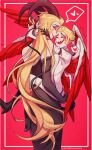  1boy 1girl blonde_hair blush demon_boy demon_girl dress hazbin_hotel highres husband_and_wife lifting_person lilith_(hazbin_hotel) lucifer_(hazbin_hotel) nichilemaxxxx piyopurip purple_dress purple_eyes red_eyes 