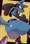 ambiguous_gender anthro biped blue_body butt canid canine dark_ishihara generation_4_pokemon hi_res lucario mammal master_ball nintendo pokeball pokemon pokemon_(species) solo spikes spikes_(anatomy) tail