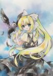  air bird blonde_hair blue_eyes colored_pencil_(medium) crow kamio_misuzu long_hair moyo_(k1rakira) ponytail school_uniform solo sora_(air) traditional_media very_long_hair watercolor_(medium) watercolor_pencil_(medium) 