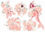  ;3 aipom alternate_color celebi closed_eyes flower furret grin highres jumpluff no_humans oharu-chan one_eye_closed open_mouth petals pink_flower pokemon pokemon_(creature) shiny_pokemon smile teeth vaporeon white_background 