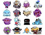  banette chandelure chibi cofagrigus drifblim dusknoir english froslass gen_1_pokemon gen_3_pokemon gen_4_pokemon gen_5_pokemon gengar giratina golurk heart highres jellicent mismagius no_humans pokemon pokemon_(creature) rotom sableye shedinja spiritomb takamura tombstone transparent_background 