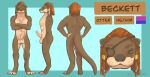 animal_genitalia anthro balls beckett_(lasicala) blue_background braided_hair brown_body brown_fur eye_patch eyebrows eyewear fan_character full-length_portrait fur genitals hair hair_jewelry headshot_portrait hi_res male mammal model_sheet mustelid nude otter otter_tail penis portrait pppanth red_hair redwall sheath simple_background solo tail