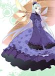  atelier_(series) atelier_ayesha blue_eyes blue_hair bow dress expressionless full_body hairband hat highres juliet_sleeves library light_blue_hair long_hair long_sleeves odelia_(atelier) ooba_kagerou puffy_sleeves sleeves_past_wrists solo wings 