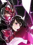  1girl bad_id bad_pixiv_id black_hair blood brown_hair kamen_rider kamen_rider_wizard kamen_rider_wizard_(series) kinoshita_kirin koyomi_(kamen_rider_wizard) long_hair mask purple_eyes souma_haruto 