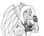2024 5_fingers anthro black_and_white cavemanon_studios clothing dinosaur elbow_feathers eyelashes feathered_wings feathers female fingerless_gloves fingers gloves hair handwear jacket jacket_ignites long_hair monochrome pterodactylus pterosaur reptile scalie sketch snoot_game snout solo topwear tusk_(snoot_game) wings