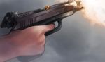 close-up firing gsh-18 gun handgun katja_(arceonn) muzzle_flash original pistol shell_casing solo weapon 