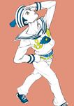  blue_hair chounorin dixie_cup_hat hat higashikata_jousuke_(jojolion) jojo_no_kimyou_na_bouken jojolion male_focus military_hat sailor shoes sneakers solo yellow_eyes 