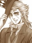  bad_id bad_pixiv_id hat jojo_no_kimyou_na_bouken male_focus miyabi_(run) monochrome phantom_blood robert_eo_speedwagon scar solo top_hat 