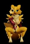 2024 3d_(artwork) anthro bandai_namco blue_eyes digimon digimon_(species) digital_media_(artwork) female front_view genitals masturbation pussy renamon s_production solo tongue