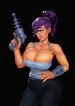 1_eye big_breasts big_butt boobsgames breasts bulging_breasts butt cleavage clothed clothing comedy_central cyclops female fully_clothed futurama gun hand_on_hip hi_res huge_breasts humanoid laser_gun lips ranged_weapon small_waist solo thick_lips thick_thighs turanga_leela weapon wide_hips