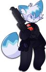 :3 absurd_res anthro arctic_fox black_bodysuit black_skinsuit blue_body blue_ear_tips blue_ears blue_eyes blue_fur blue_tail blue_tail_tip bodysuit canada canada_flag canid canine clothing dipstick_tail fox fur gas_mask girly gun hi_res ichbinturkisch knife male mammal markings mask military naidru nose_markings patch_(fabric) ranged_weapon shell_(projectile) shotgun shotgun_shell skinsuit skinsuit_bodysuit solo spas-12 tactical_belt tactical_bodysuit tactical_gear tail tail_markings tight_clothing topwear vest weapon white_body white_fur white_tail