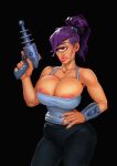 1_eye areola areola_slip big_breasts big_butt boobsgames breasts bulging_breasts butt cleavage clothed clothing comedy_central cyclops female fully_clothed futurama gun hand_on_hip hi_res huge_breasts humanoid laser_gun lips nipple_slip nipples ranged_weapon small_waist solo thick_lips thick_thighs turanga_leela weapon wide_hips