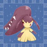  blue_background commentary_request extra_mouth full_body heart highres looking_back mawile ototo_(otokameseimen) pokemon pokemon_(creature) red_eyes solo sparkle standing 