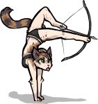 alpha_channel anthro arrow_(weapon) biped bow_(weapon) breasts clothed clothing domestic_cat felid feline felis female fur holding_object holding_weapon jam_(artist) mammal ranged_weapon simple_background solo tail tongue tongue_out transparent_background weapon