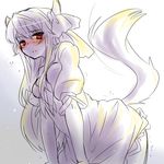  bad_id bad_pixiv_id blush ex-keine horns kamishirasawa_keine leaning_forward long_hair looking_at_viewer monochrome red_eyes solo spot_color tail takamura touhou 