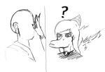 2024 anon_(snoot_game) anthro bald black_and_white cavemanon_studios claws clothing dinosaur duo fang_(gvh) feathered_wings feathers female finger_claws goodbye_volcano_high hair human jacket long_hair male mammal monochrome pterodactylus pterosaur question_mark reptile scalie sketch snoot_game snout topwear unknown_artist wings
