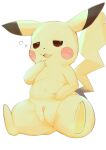 2024 absurd_res anus bodily_fluids cleft_tail clitoral_hood female front_view fur generation_1_pokemon genitals hi_res innie_pussy long_ears narrowed_eyes nintendo open_mouth pikachu pokemon pokemon_(species) pussy pyu_ta08 red_cheeks semi-anthro simple_background sitting solo tail tears waking_up yawn yellow_body yellow_fur