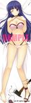  1girl barefoot bikini black breasts feet long_hair muvluv muvluv_alternative purple_eyes purple_hair sendou_yuzuka single_shoe smile solo swimsuit toes wink 