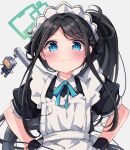  &lt;key&gt;_(robot)_(blue_archive) 1girl apron aris_(blue_archive) aris_(maid)_(blue_archive) black_dress black_gloves black_hair blue_archive blue_bow blue_eyes blush bow closed_mouth collared_dress commentary_request dress fingerless_gloves gloves grey_background halo hands_on_own_hips maid maid_apron maid_headdress parted_bangs ponytail puffy_short_sleeves puffy_sleeves short_sleeves simple_background smile solar_milk solo upper_body white_apron 