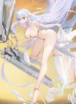  1girl absurdres albion_(azur_lane) azur_lane blue_eyes full_body highres long_hair nipples no_bra no_panties no_shirt no_shoes no_undershirt non-web_source nude pointy_ears simple_background white_hair 