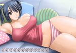  black_hair brown_eyes couch kiso_fumihiro original panties pillow solo striped striped_panties tank_top text_focus twintails underwear 