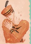  black_hair dixie_cup_hat hat higashikata_jousuke_(jojolion) jojo_no_kimyou_na_bouken jojolion lipstick makeup male_focus military_hat solo torisute 