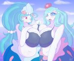 accessory anthro asterozoan big_breasts blep blue_hair breast_squish breasts breasts_frottage crown curvy_figure duo echinoderm eyelashes female female/female freckles generation_7_pokemon hair hair_accessory headgear hi_res huge_breasts long_hair lumi_(flofluffy) mammal marine merfolk merida_(snackbunnii) nintendo outside overweight overweight_anthro overweight_female pinniped pokemon pokemon_(species) primarina sky snackbunnii split_form squish starfish starfish_(accessory) tongue tongue_out voluptuous white_body wide_hips