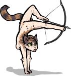 alpha_channel anthro arrow_(weapon) biped bow_(weapon) breasts domestic_cat felid feline felis female fur genitals holding_object holding_weapon jam_(artist) mammal nude pussy ranged_weapon simple_background solo tail tongue tongue_out transparent_background weapon