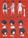  1girl badge black_dress black_hair brown_eyes choker doctor dress expressions high_heels highres jewelry lab_coat multiple_views necklace official_art pen persona persona_5 red_nails short_hair takemi_tae 