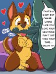 &lt;3 &lt;3_eyes balls canid canine canis chase_(paw_patrol) domestic_dog duo foreskin genitals hi_res humanoid_genitalia humanoid_penis jessotter_(artist) male male/male mammal paw_patrol penis penis_in_mouth