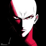 1boy aboude_art artist_name bald black_eyes closed_mouth commentary instagram_logo instagram_username limited_palette looking_at_viewer male_focus one-punch_man saitama_(one-punch_man) signature solo 