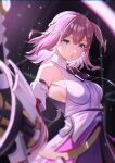  1girl :o asta_(honkai:_star_rail) bare_shoulders blue_eyes breasts commentary_request detached_sleeves hair_ornament hairclip highres honkai:_star_rail honkai_(series) looking_at_viewer medium_hair one_side_up parted_lips pink_hair sera_narumu shirt sideboob sleeveless sleeveless_shirt small_breasts solo upper_body white_shirt 