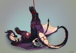 bdsm bondage bound claws digital_media_(artwork) dragon feral hi_res horn legs_tied line_art long_tail pink_body pink_skin ponynok purple_body purple_wings red_rope restraints rope rope_bondage rope_harness scalie smile solo tail western_dragon wings wings_tied